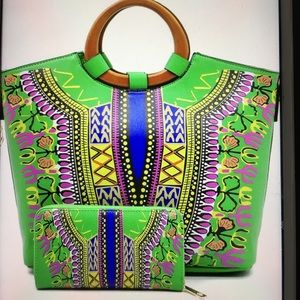 Bohemian Wooden Top Handle 2-1 Satchel/ Purse